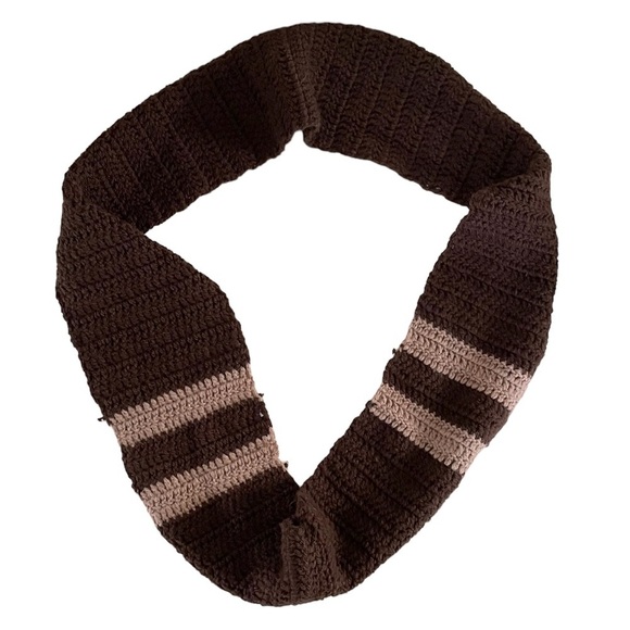 Handmade Crochet Infinity Brown Striped Scarf - Picture 4 of 13